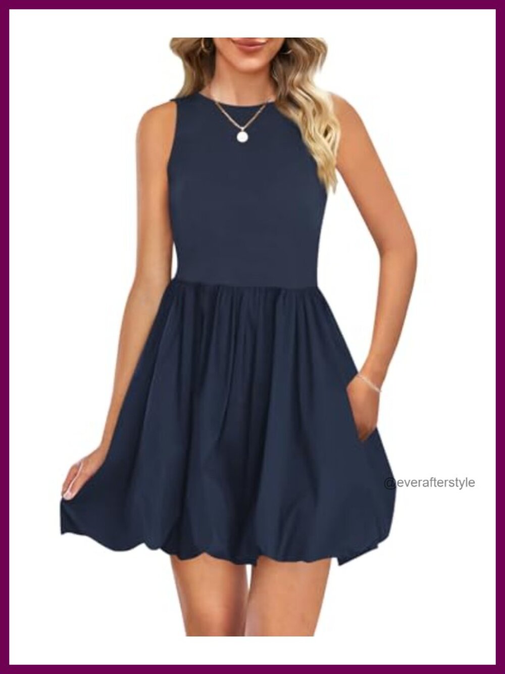 Women's Summer Mini Tank Dress Empire Waist Bubble Hem Pockets Beach
